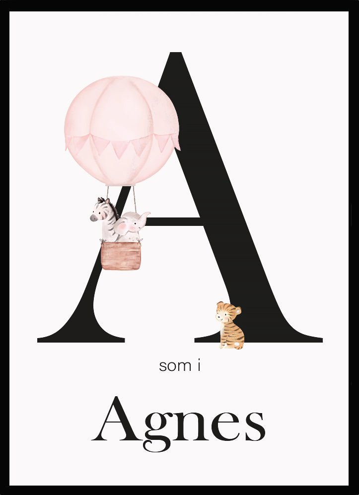 Namntavla Bokstav med luftballong rosa - Dekortorget