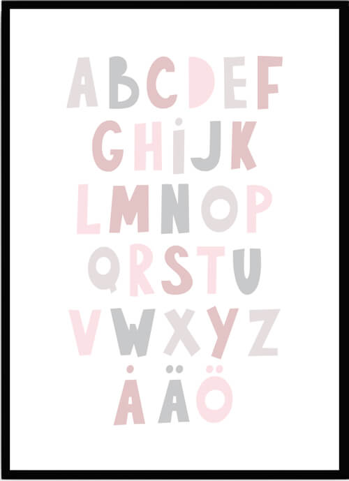 Poster Alfabet rosa - Dekortorget