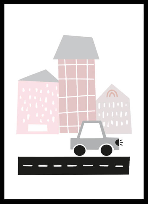 Poster Hus rosa - Dekortorget