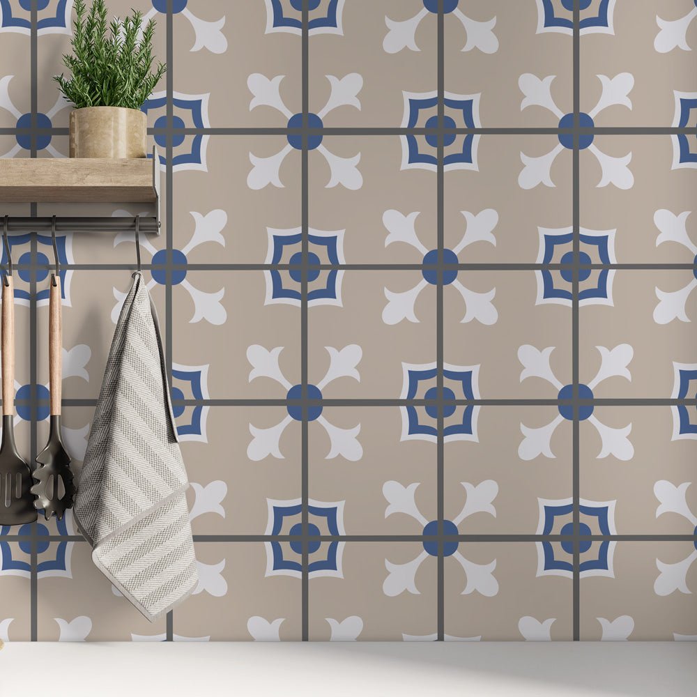 Kakeldekor marockansk beige & blå - Dekortorget