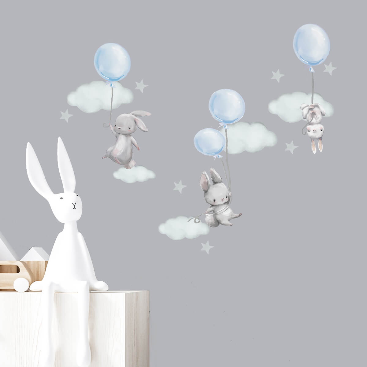 Väggdekor Kaniner & ballonger blå - Dekortorget