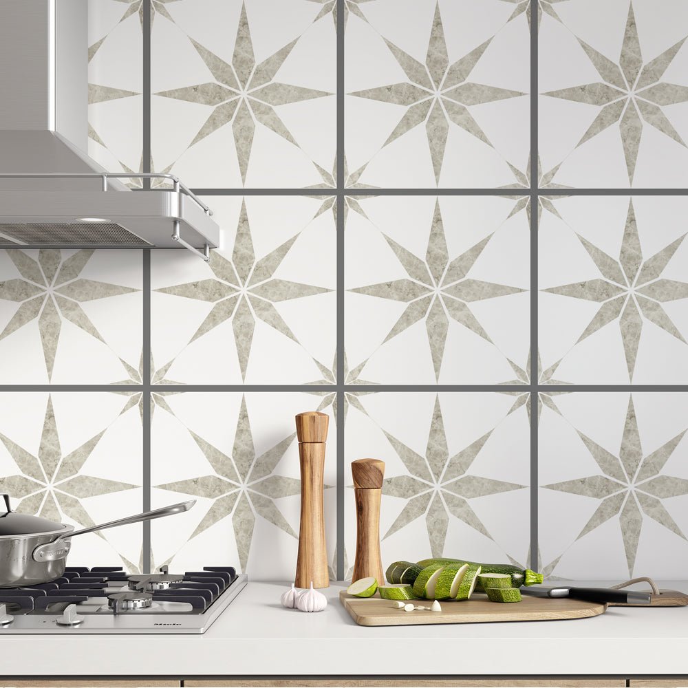 Kakeldekor stjärna beige - Dekortorget