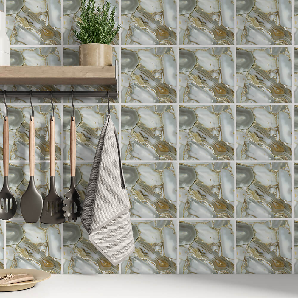 Kakeldekor sten grå/guld mönstrad - Dekortorget