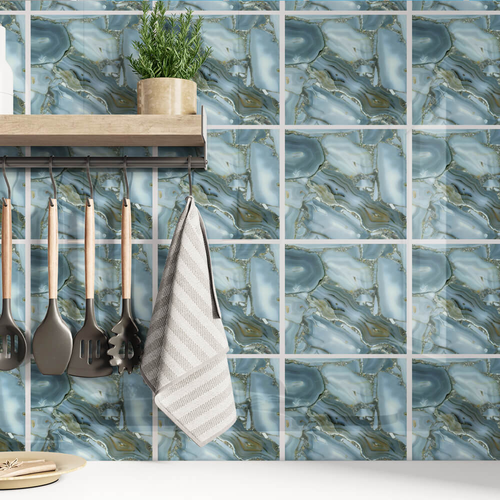 Kakeldekor sten blå mönstrad - Dekortorget