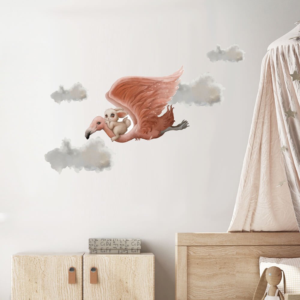 Väggdekor flying with friend rosa - Dekortorget
