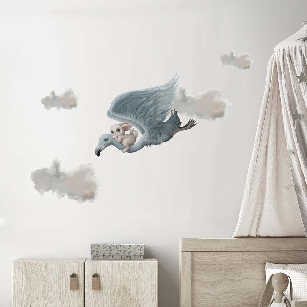 Väggdekor flying with friend blå - Dekortorget