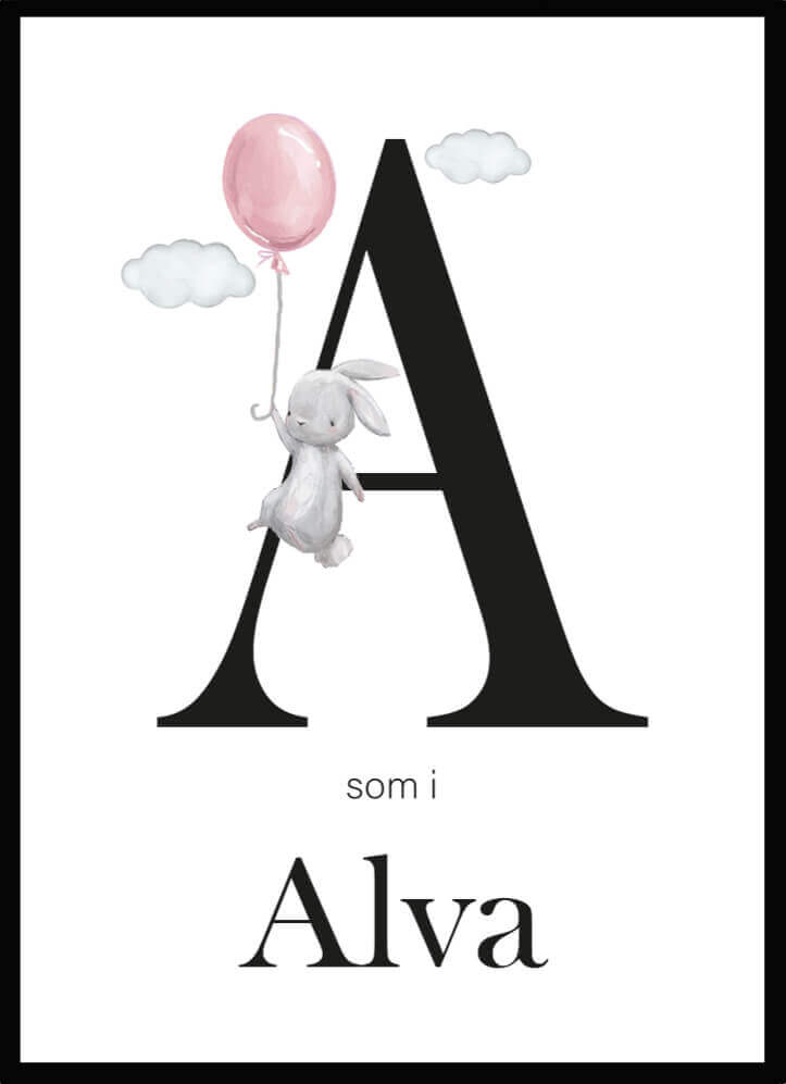 Namntavla Bokstav med kanin rosa