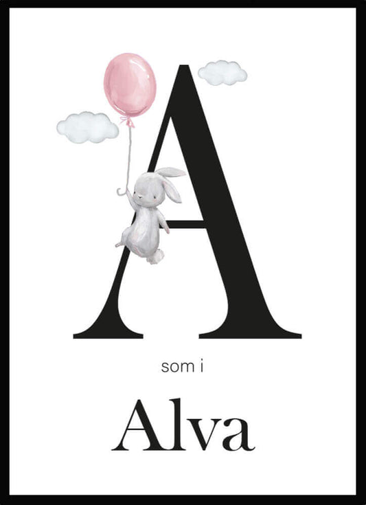 Namntavla Bokstav med kanin rosa - Dekortorget