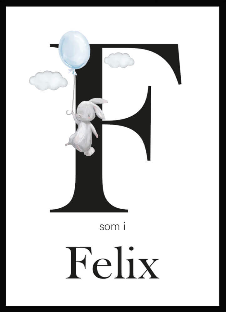 Namntavla Bokstav med kanin blå - Dekortorget