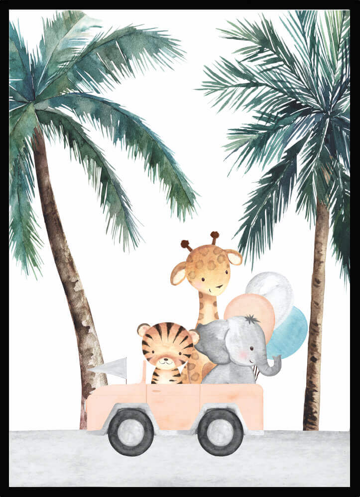 Poster djungel djur rosa - Dekortorget