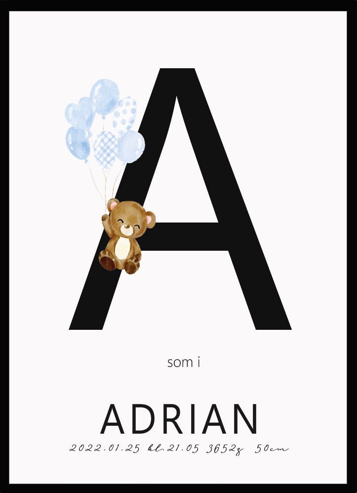 Namntavla Bokstav med nalle - Dekortorget