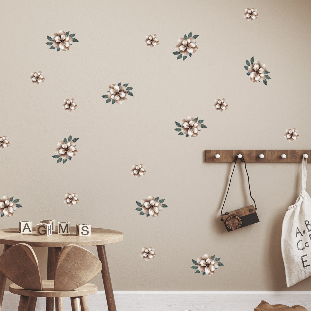 Väggdekor Blommor beige