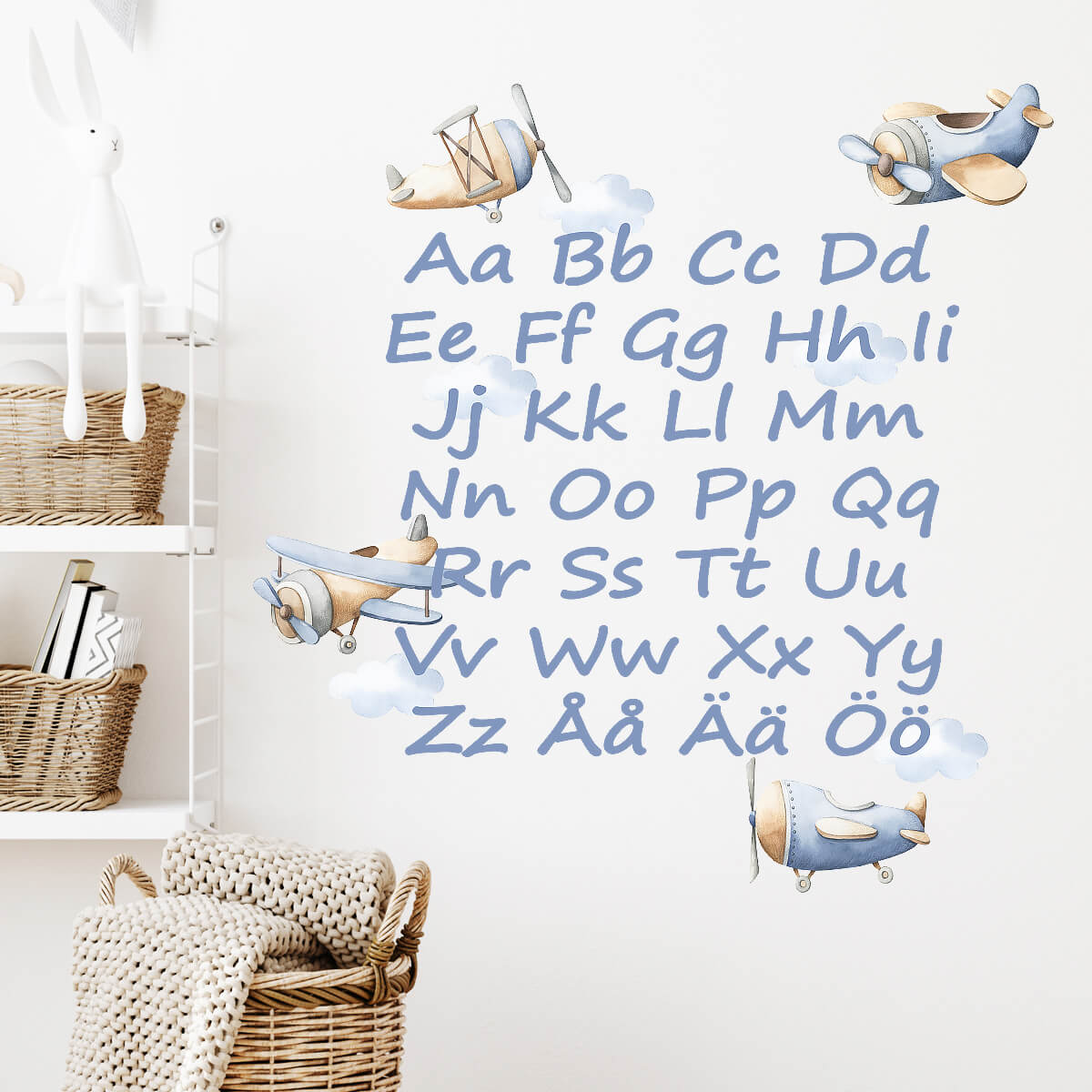 Väggdekor alfabet med flygplan - Dekortorget