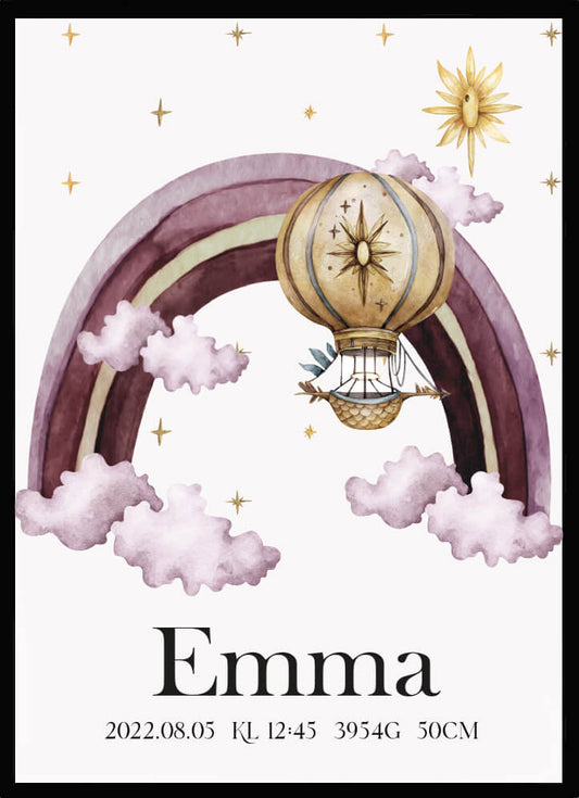 Namntavla Luftballong & regnbåge rosa - Dekortorget