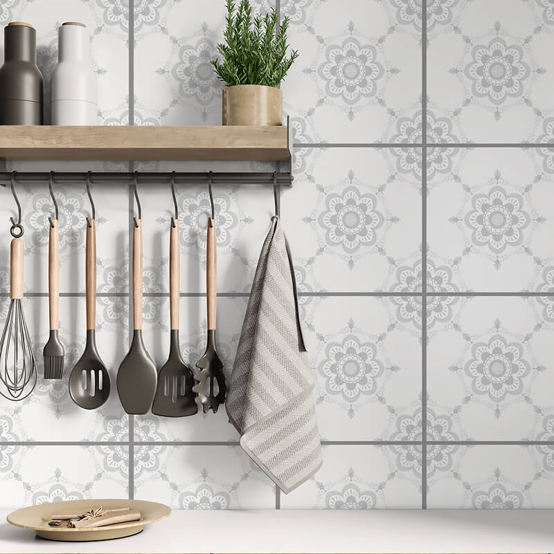 Kakeldekor viktoriansk blommor grå 1 - Dekortorget