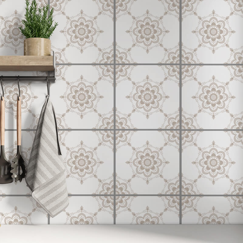 Kakeldekor viktoriansk blommor beige 1 - Dekortorget