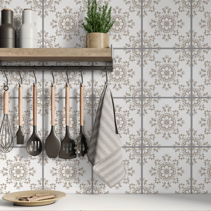 Kakeldekor viktoriansk blommor beige 2 - Dekortorget