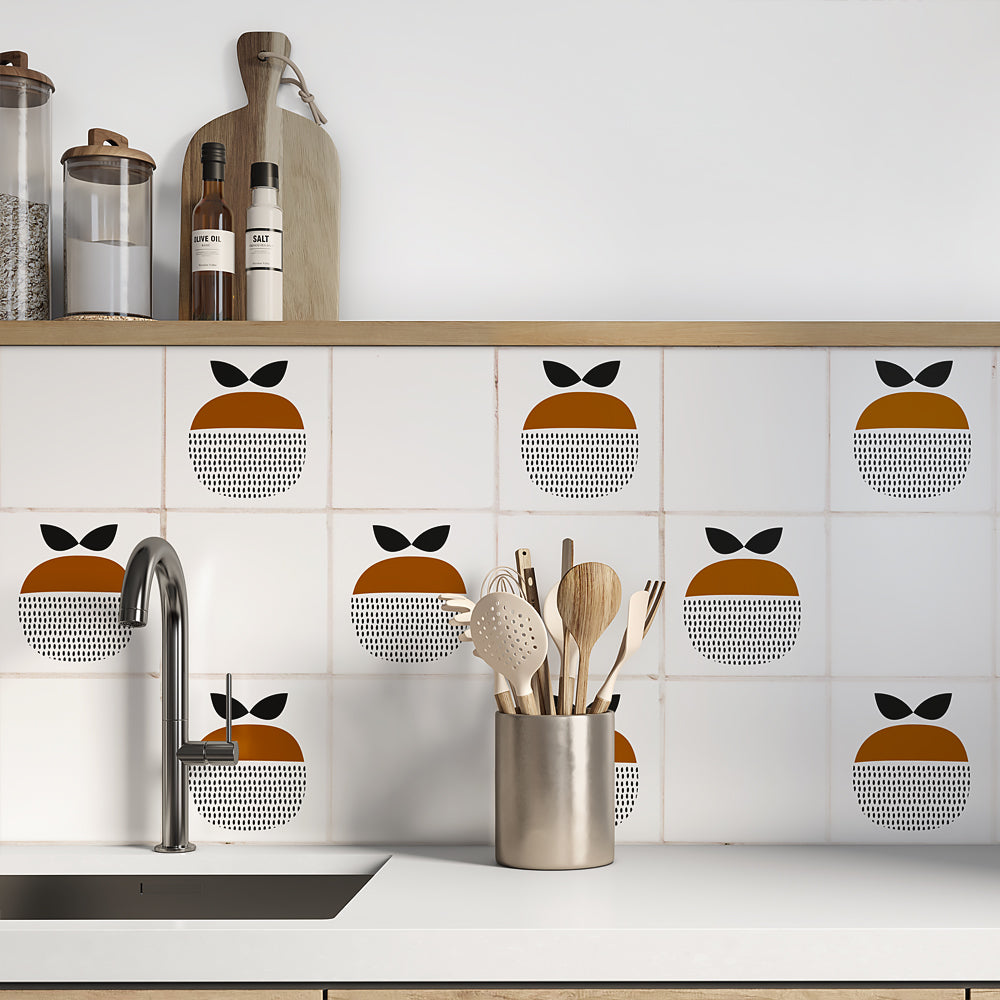Kakeldekor retro äpple orange