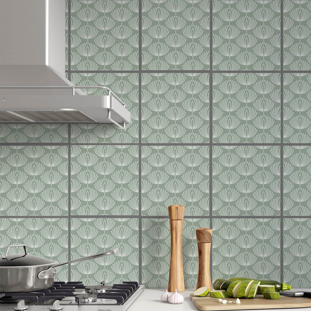 Kakeldekor retromönster salviagrön - Dekortorget