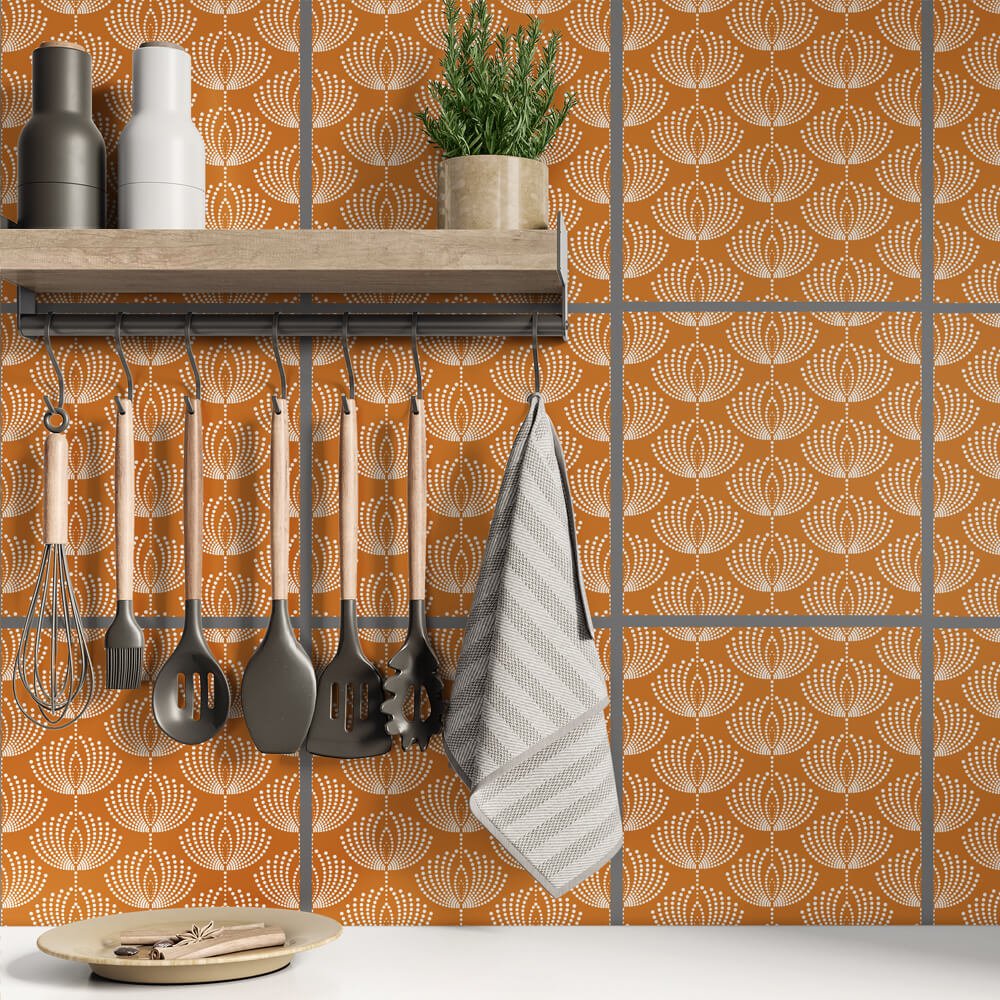Kakeldekor retromönster orange - Dekortorget