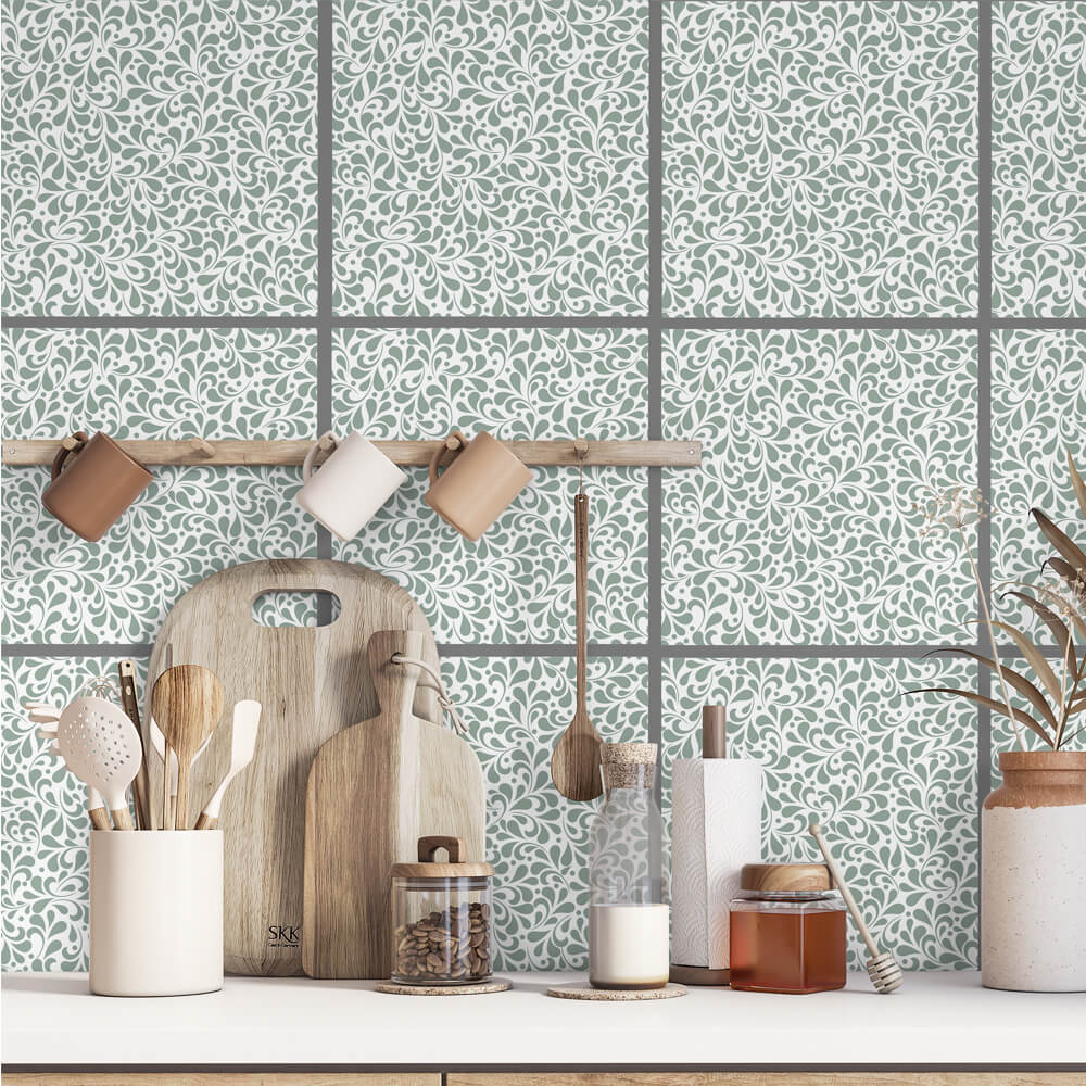 Kakeldekor waves salviagrön - Dekortorget