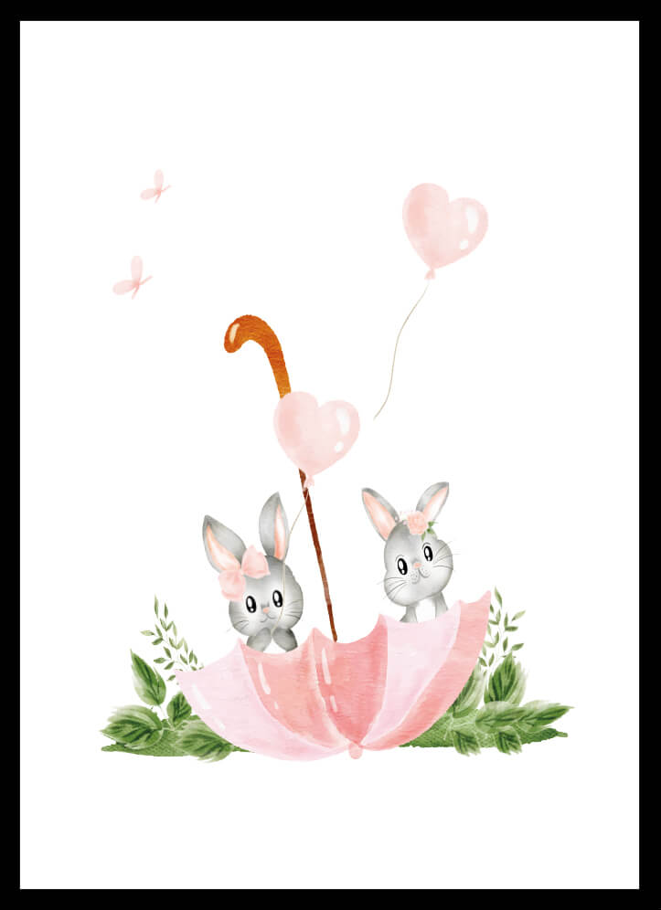 Poster kanin i paraply - Dekortorget