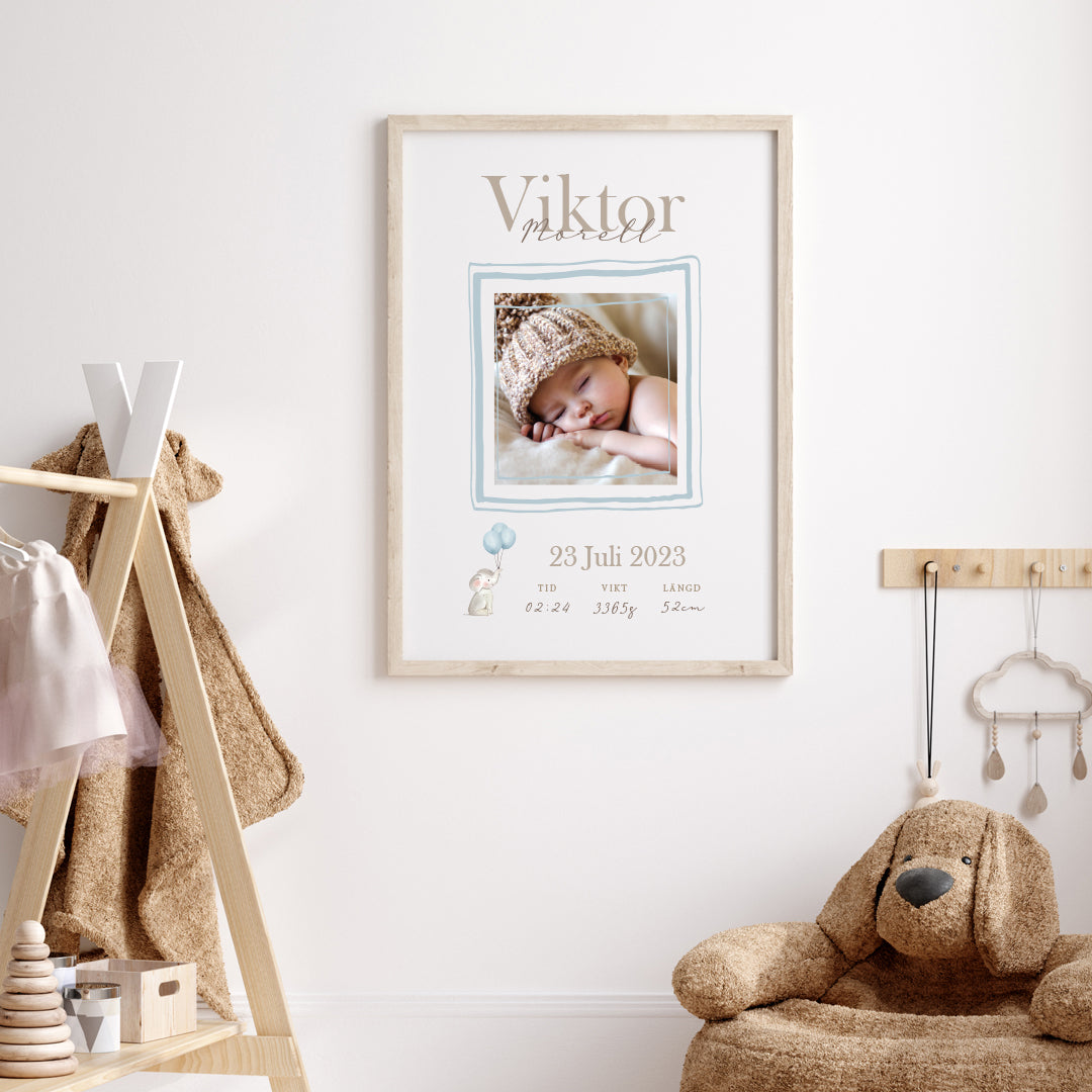Namntavla Eget foto - elefant blå