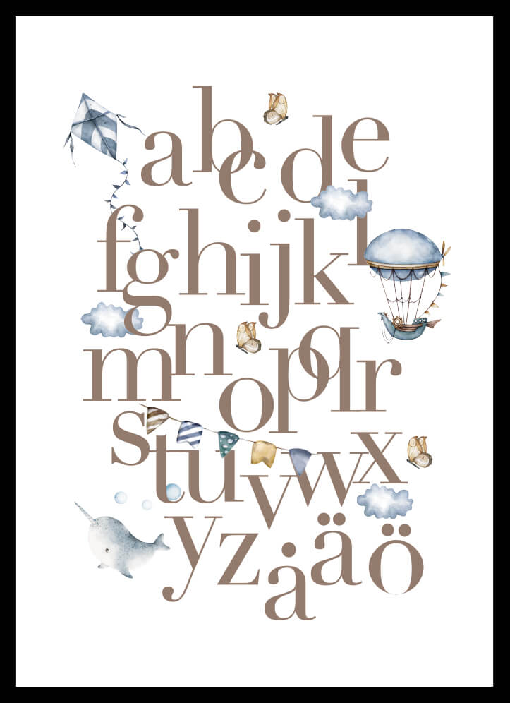 Poster Alfabet blå - Dekortorget