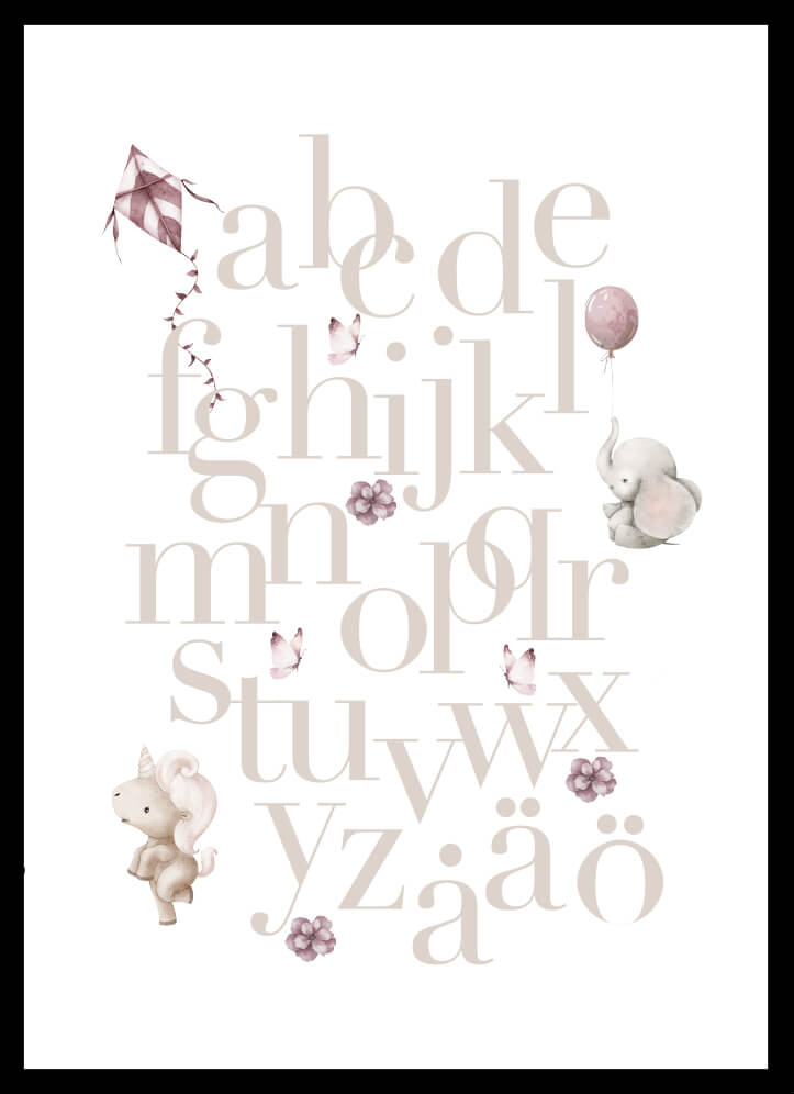 Poster Alfabet rosa - Dekortorget