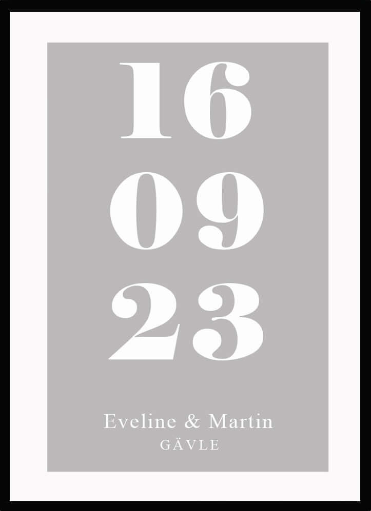 Bröllopstavla Datum grå - Dekortorget