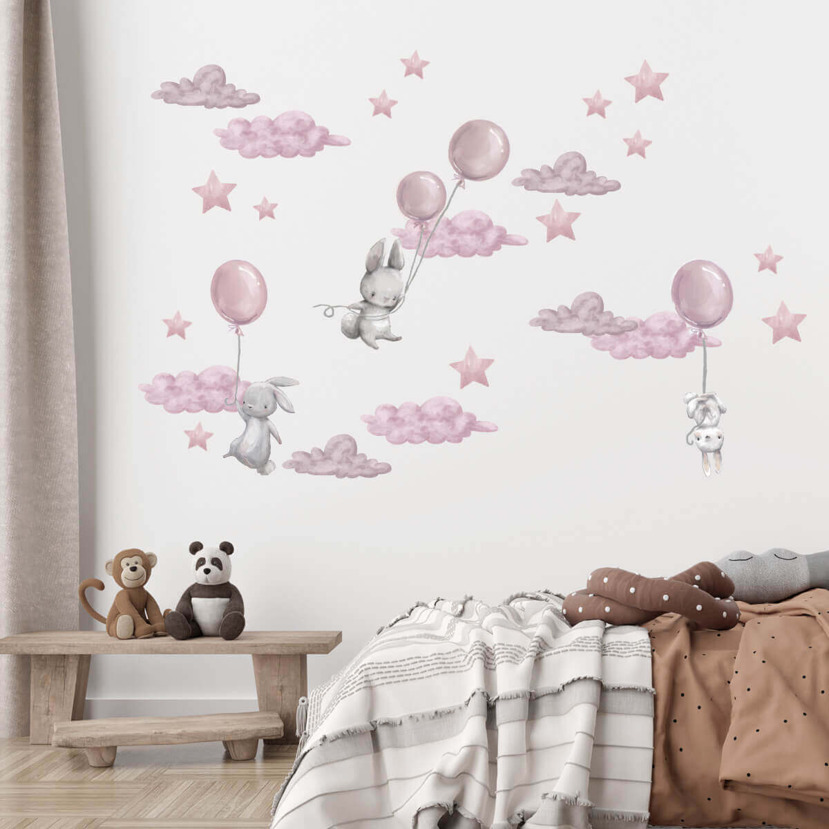 Väggdekor XL Kaniner & ballonger rosa