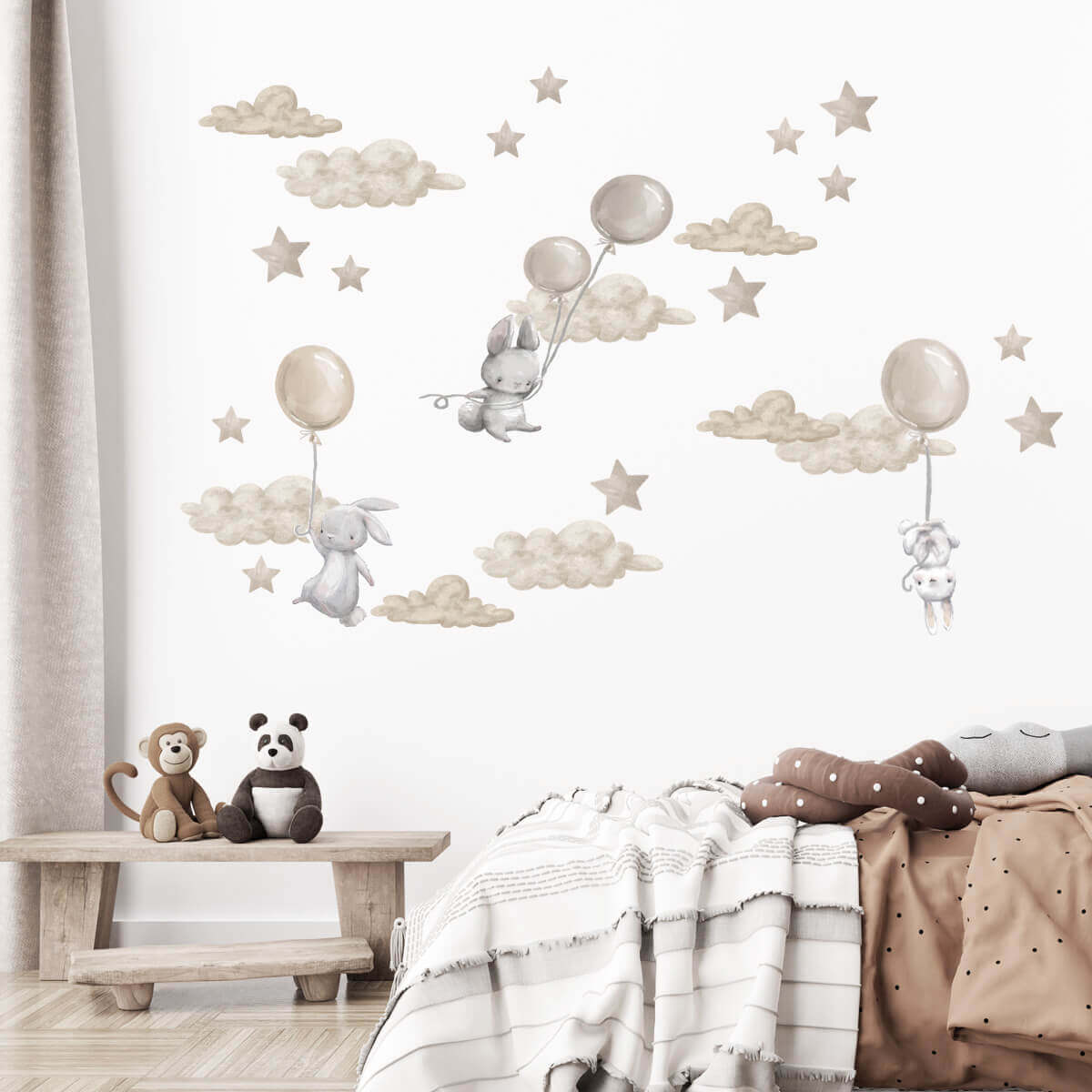 Väggdekor XL Kaniner & ballonger beige