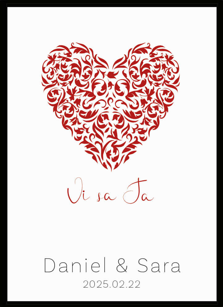 Bröllopstavla Blommigt hjärta röd - Dekortorget
