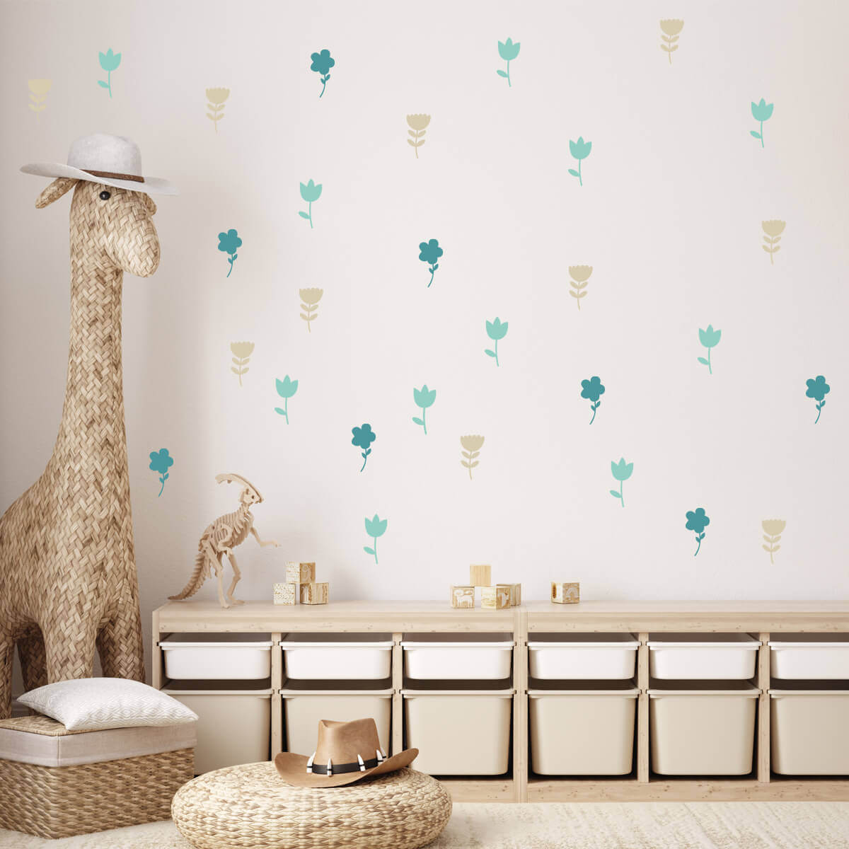 Väggdekor Blommor - beige, turkos, mintgrön - Dekortorget