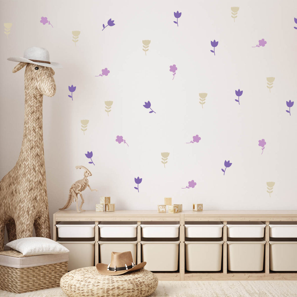 Väggdekor Blommor - beige, lila, ljuslila