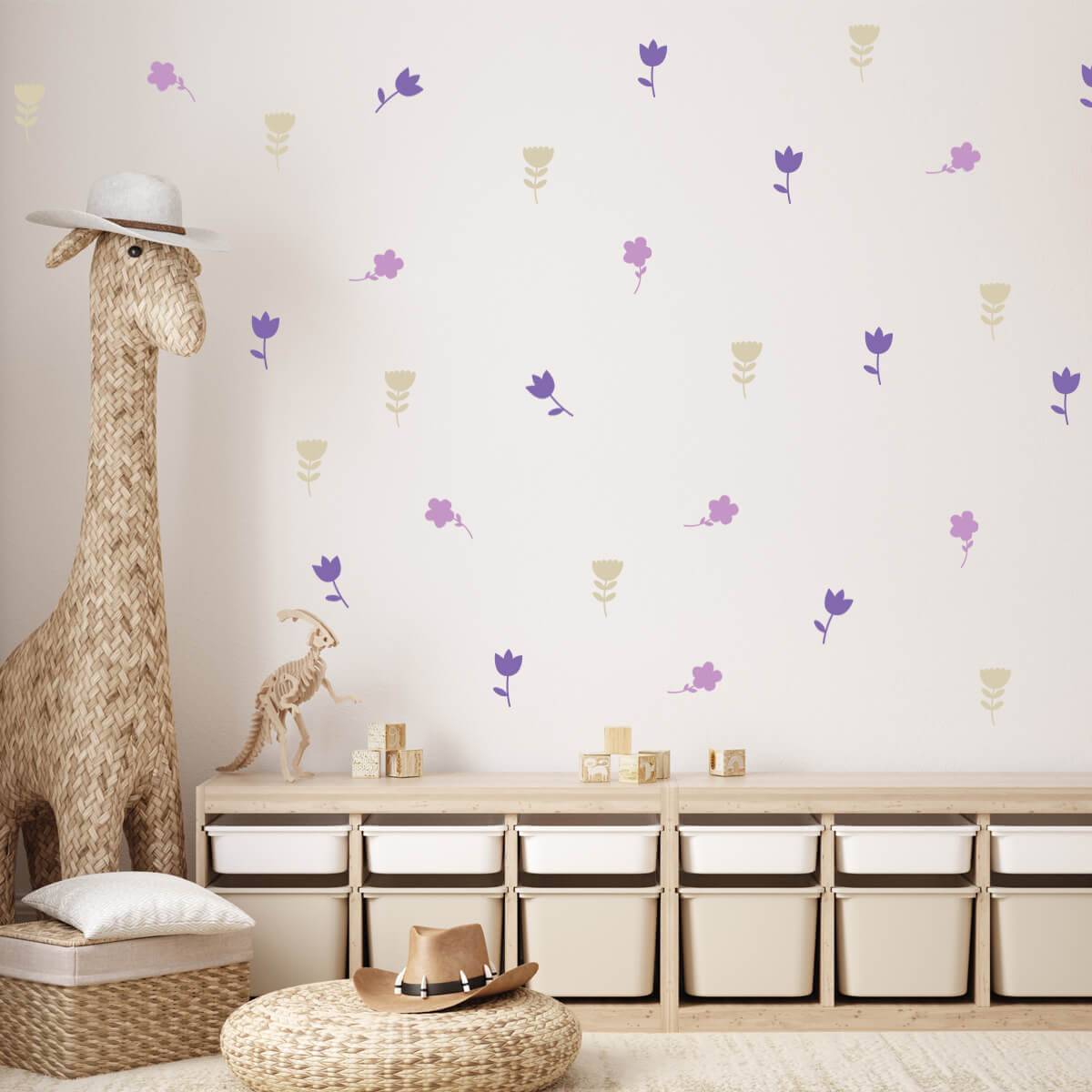 Väggdekor Blommor - beige, lila, ljuslila