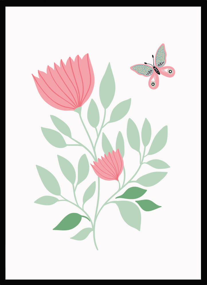 Poster retroblommor & fjäril