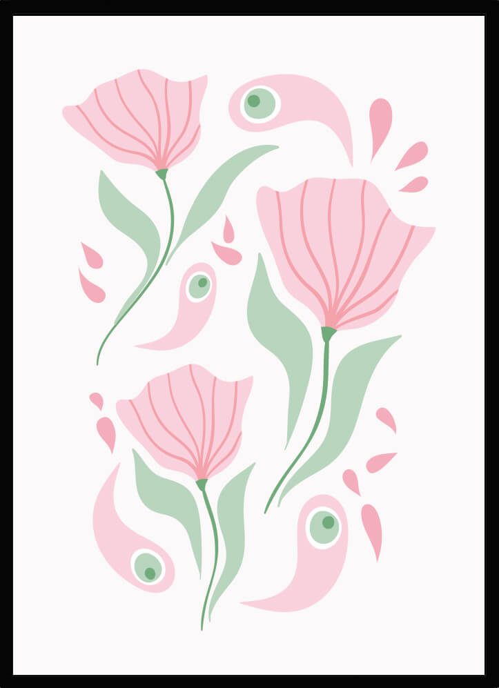 Poster retroblommor rosa