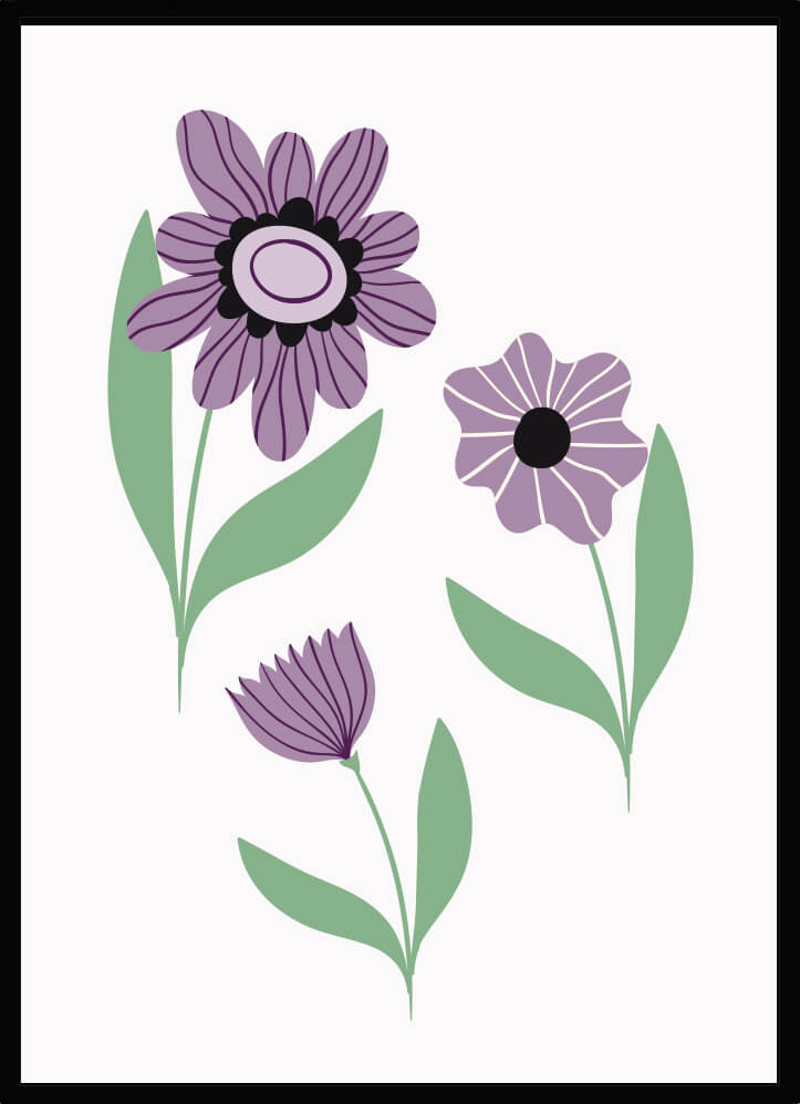 Poster retroblommor lila
