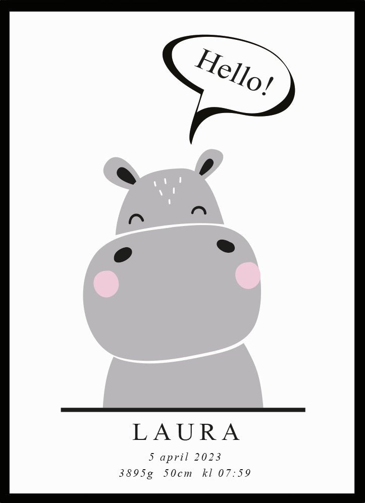 Namntavla Little hippo - Dekortorget