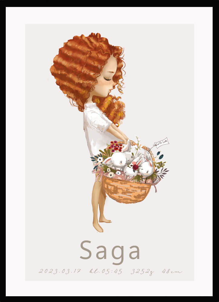 Namntavla Flicka med kaniner i korg - Dekortorget