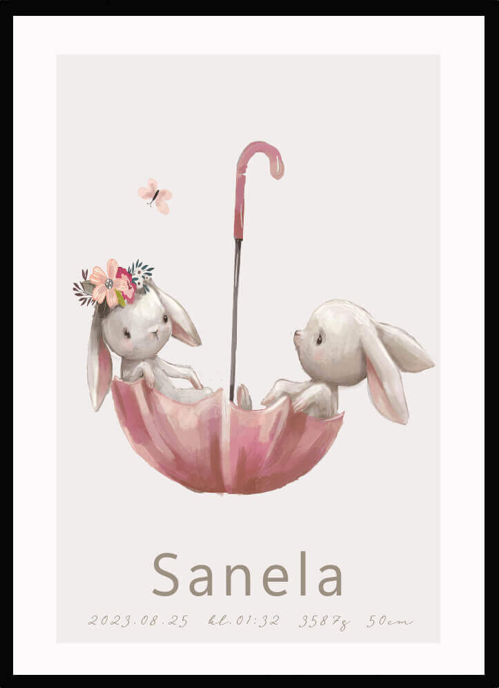 Namntavla Rabbits & Umbrella