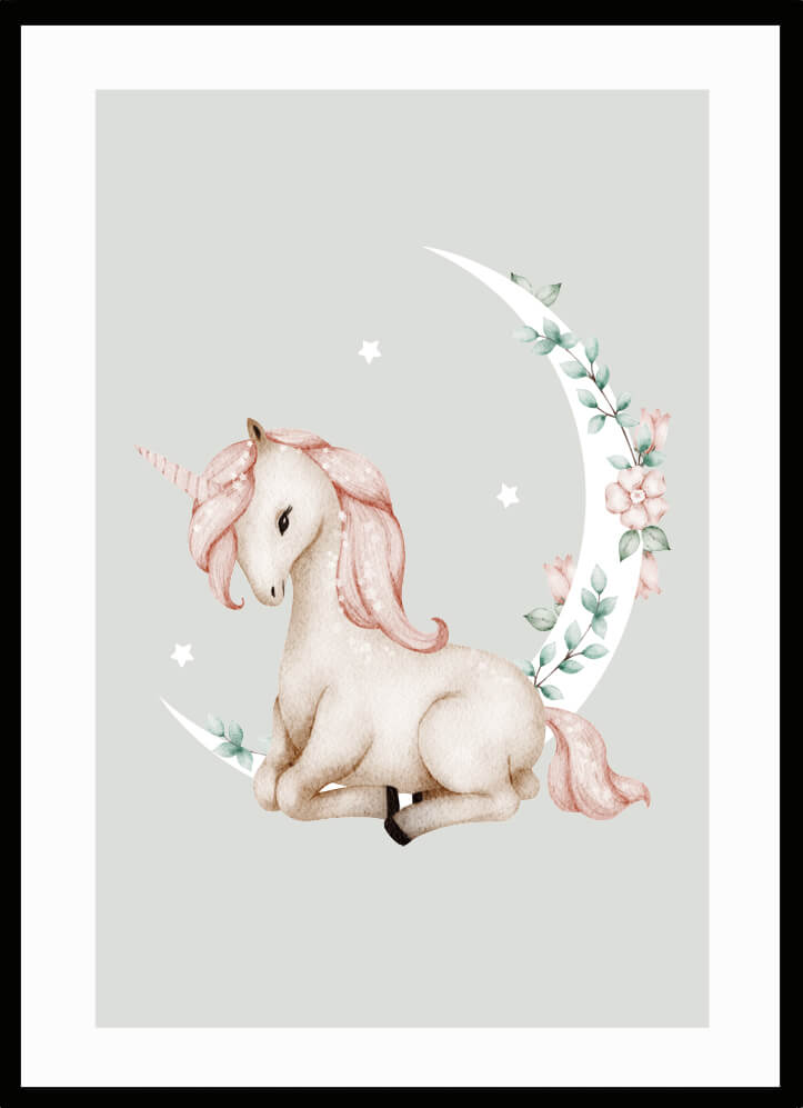 Poster Enhörning & måne - Dekortorget