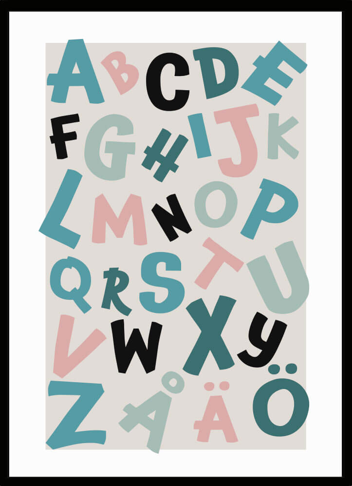 Poster med alfabet rosa & turkost - Dekortorget