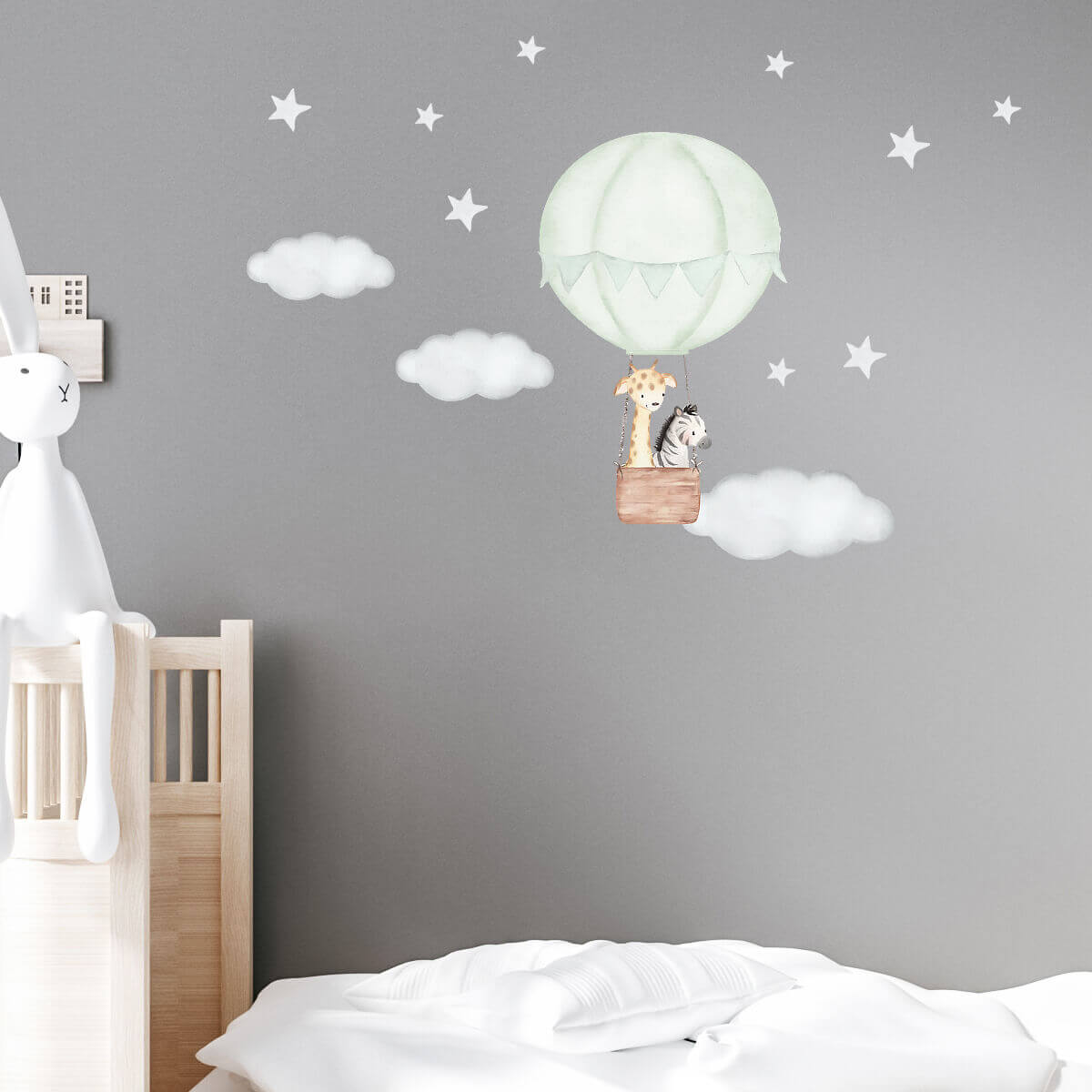 Väggdekor Luftballong & djur grön - Dekortorget