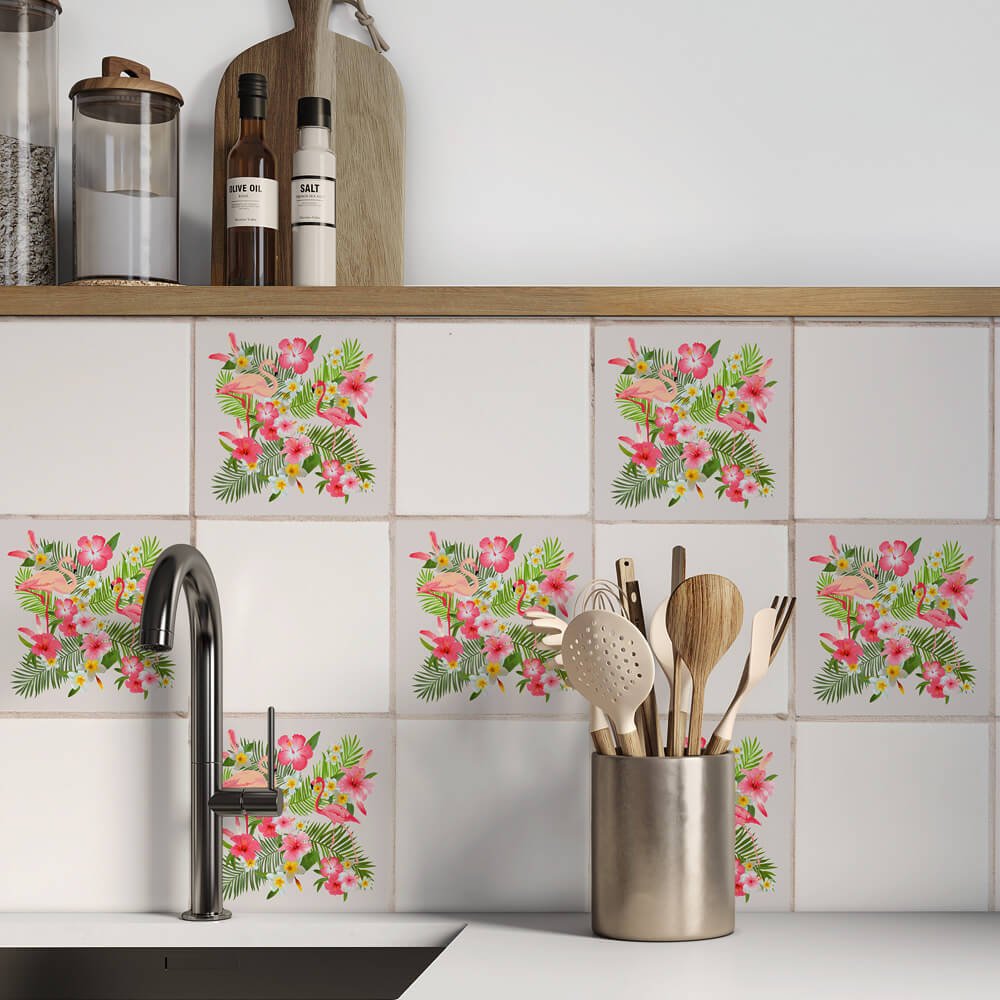 Kakeldekor tropical rosa - Dekortorget