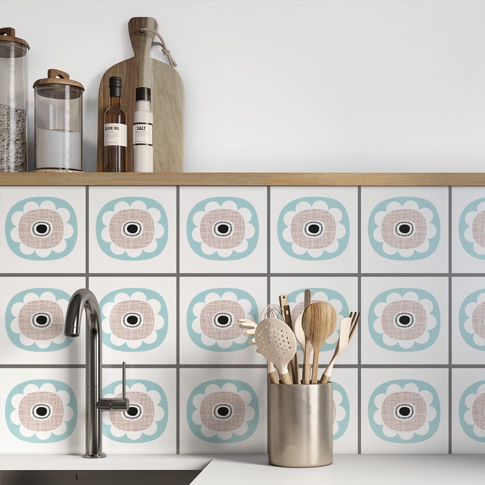 Kakeldekor retro pastell blomma 1 - Dekortorget