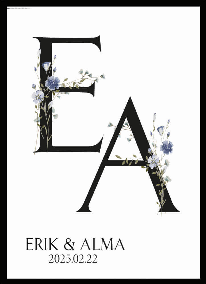 Bröllopstavla monogram blå - Dekortorget