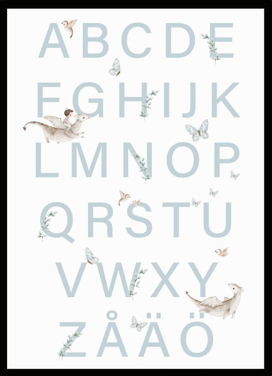 Poster Alfabet med djur blå - Dekortorget