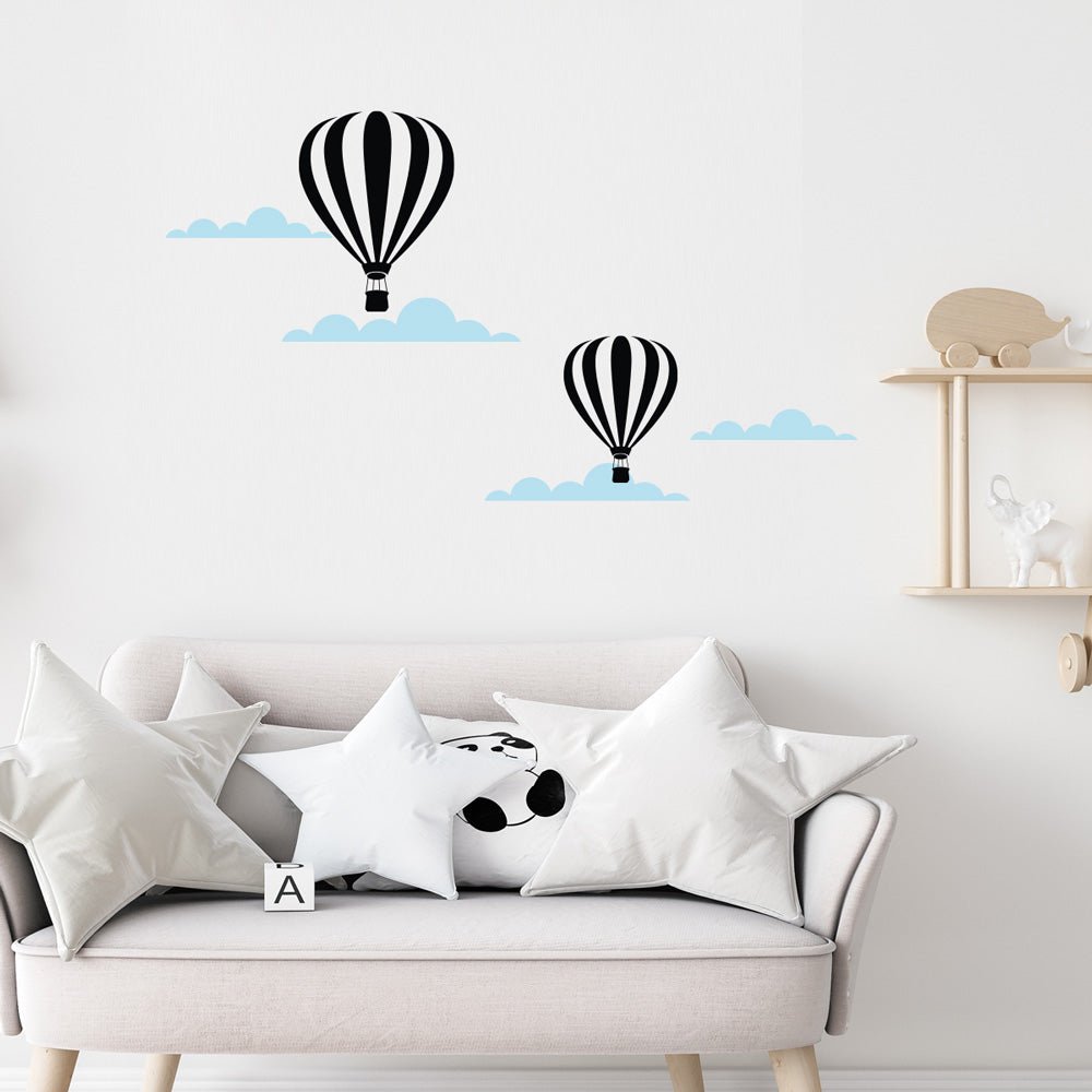 Väggdekor Moln & luftballong blå - Dekortorget